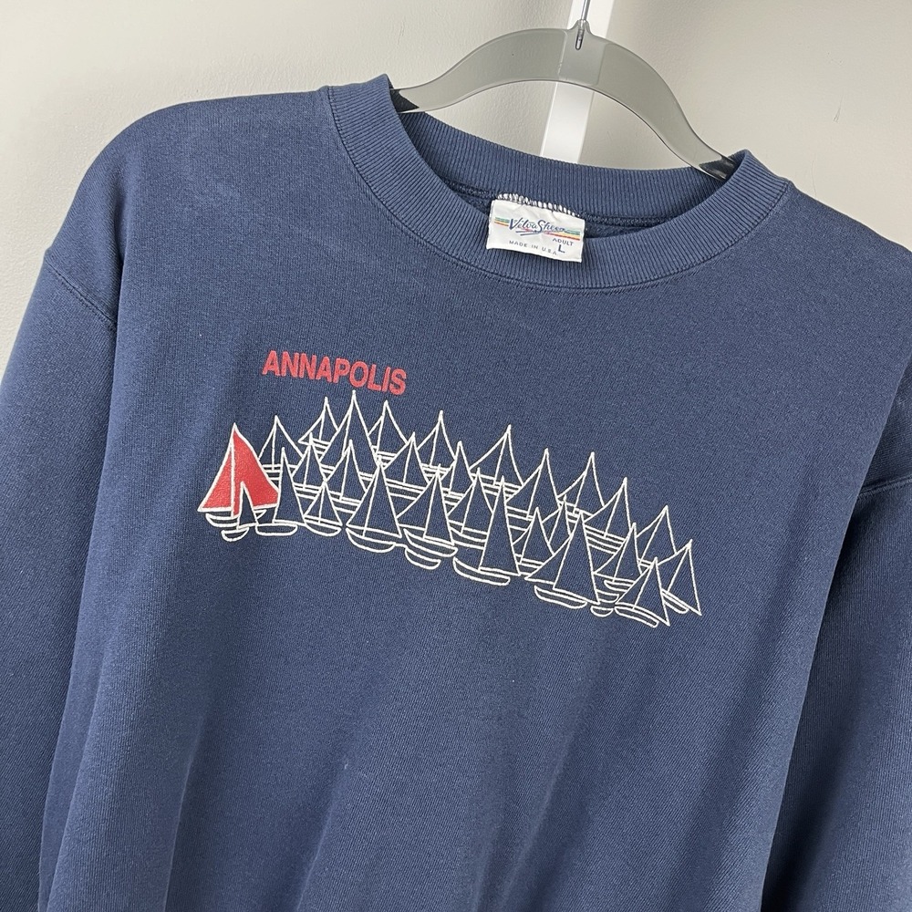 Vintage 80s Velva Sheen Crewneck‎ ANNAPOLIS Sweatshirt Adult L Navy Blue USA